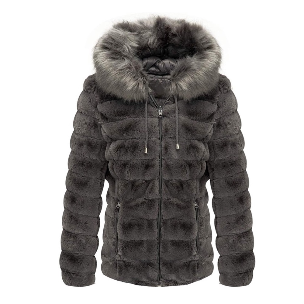 Double Sided Faux Fur Puffer Jacket Hooded-Fur